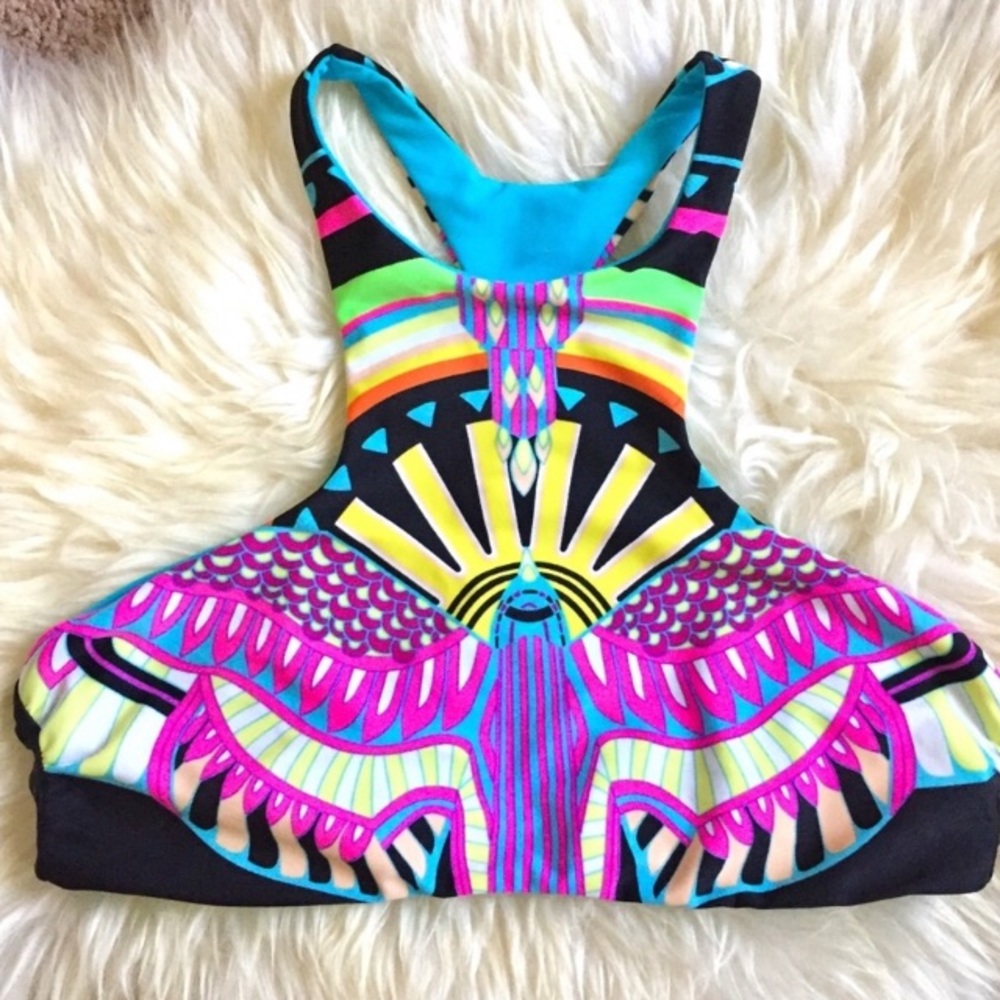Mara Hoffman Rainbow Bird Bikini Top